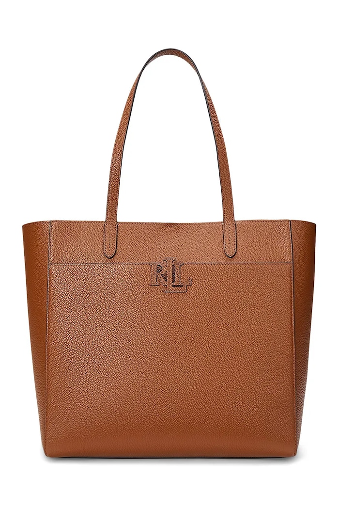 Δερμάτινη τσάντα Lauren Ralph Lauren λείο δέρμα καφέ 431960183