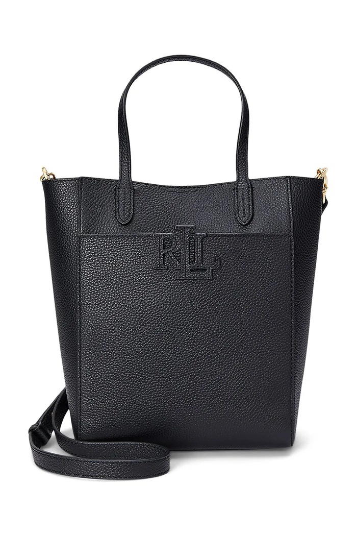 Кожена чанта Lauren Ralph Lauren гладка кожа черен 431966760