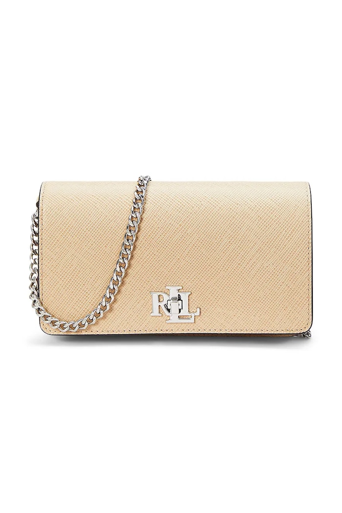 Lauren Ralph Lauren torebka skórzana skóra licowa beżowy 432966784