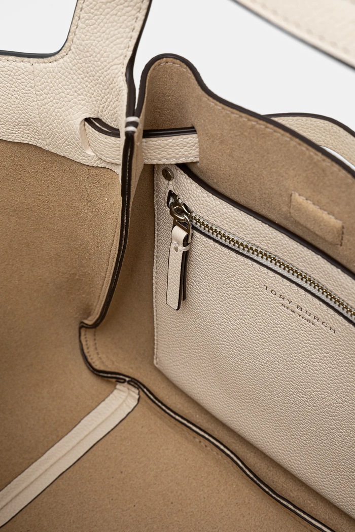 Geantă de piele Romy Pebbled Satchel Tory Burch 164866.921 bej
