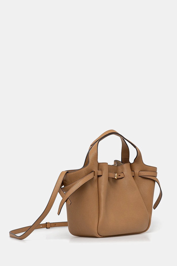 Δερμάτινη τσάντα Tory Burch Romy Pebbled Satchel 164866.227 καφέ SS25