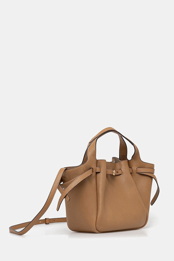 Δερμάτινη τσάντα Tory Burch Romy Pebbled Satchel 164866.227 καφέ SS25