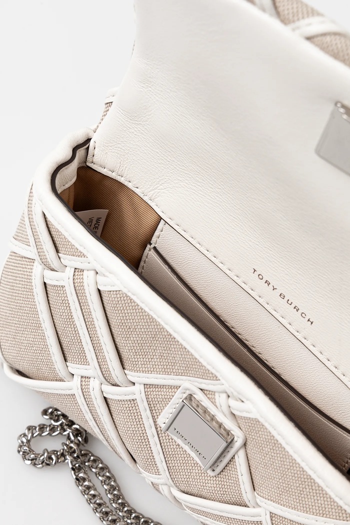 Geantă Kira Woven Canvas Mini Flap Tory Burch bej 154831.250