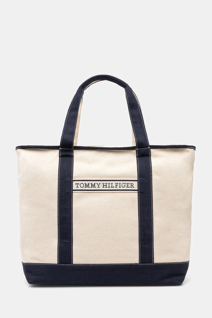 Bavlněná kabelka Tommy Hilfiger hladký béžová AW0AW17421