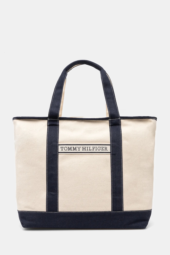 Bavlněná kabelka Tommy Hilfiger hladký béžová AW0AW17421