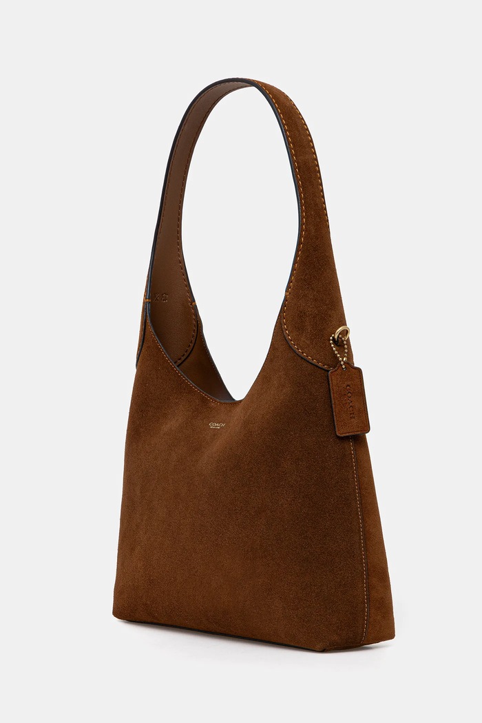 Coach Brooklyn Shoulder Bag 28 дамска чанта от велур CW637 кафяв SS26