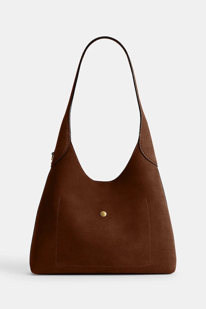 Coach Brooklyn Shoulder Bag 28 geantă de femei din piele întoarsă CW637 maro SS26