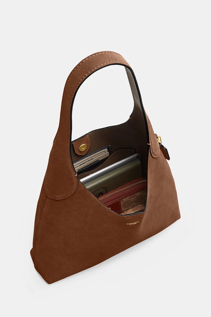 Coach Brooklyn Shoulder Bag 28 geantă de femei din piele întoarsă maro CW637