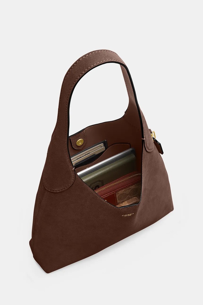 Coach Brooklyn Shoulder Bag 28 torebka damska zamszowa brązowy CW637