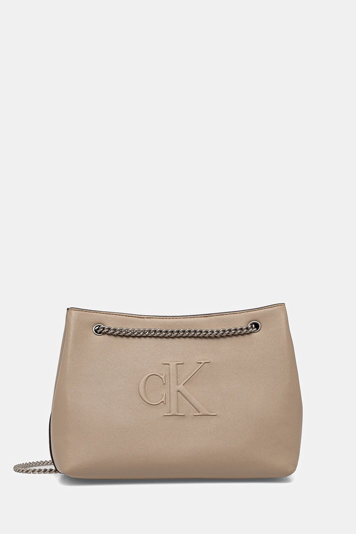 Τσάντα Calvin Klein Jeans απομίμηση λείου δέρματος μπεζ LV04K3163G
