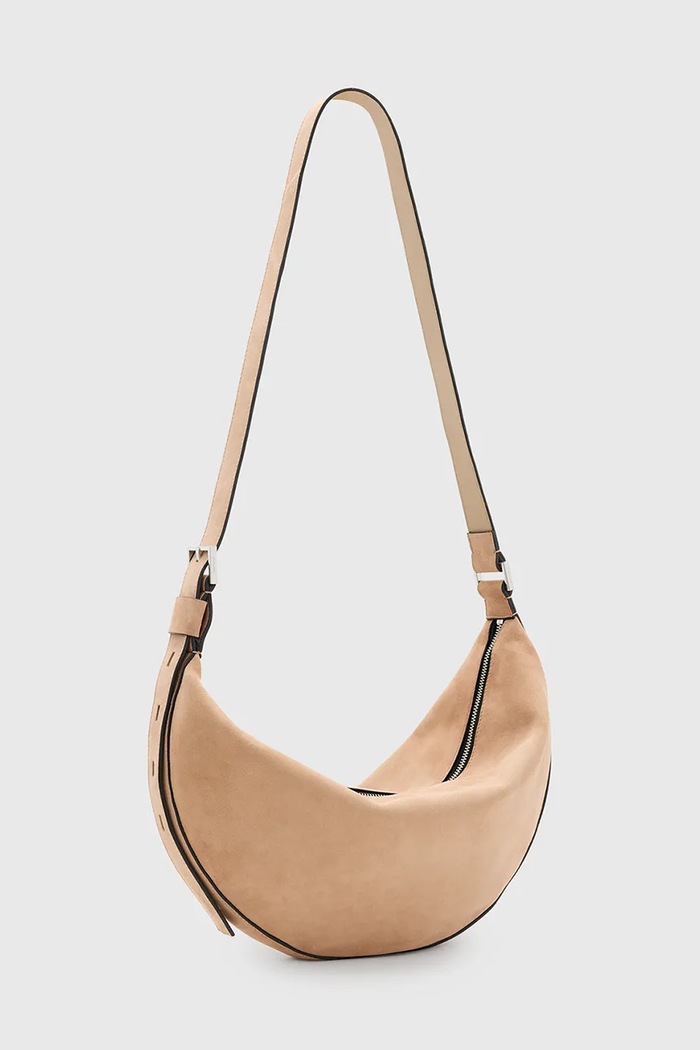 Torba od brušene kože AllSaints HALFMOON W098XC bež SS25