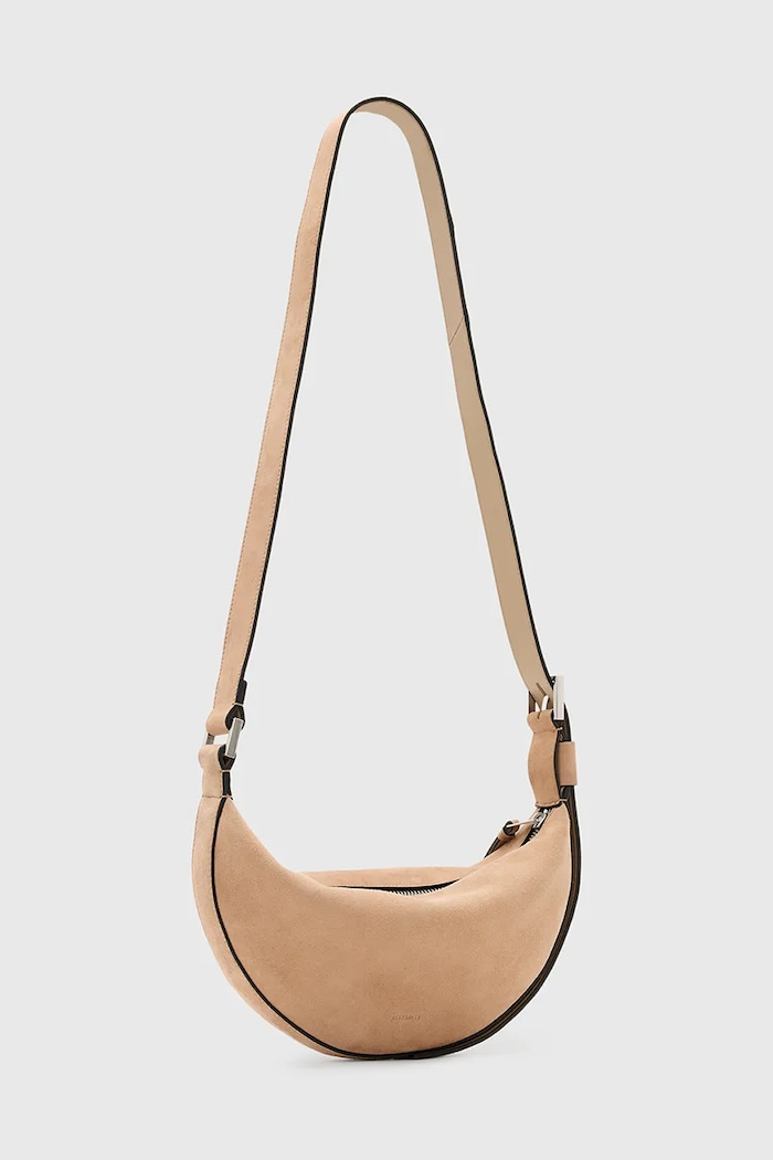 Akcesoria AllSaints torebka zamszowa HALFMOON W099XC beżowy