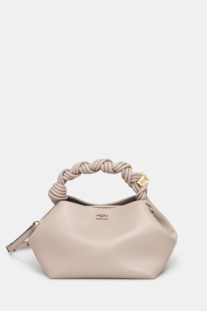 Чанта GANNI Bou Bag Small гладка кожа бежов A5245