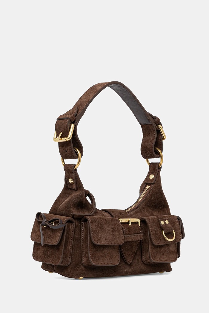 The Kooples Geantă de mana din piele întoarsă AFSAMELIAS22 maro SS25
