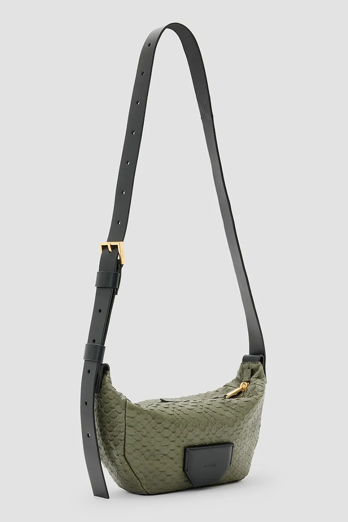 AllSaints geantă de piele MADEA SNAKE W092XC verde SS25