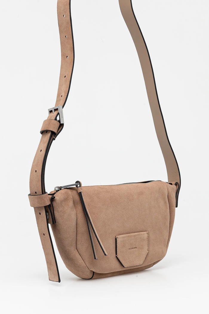 Semišová kabelka AllSaints MADEA SUEDE W096XC béžová SS25