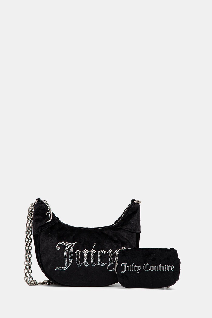 Juicy Couture τσάντα hobo γυναικεία βελούρινη KIMBERLY υφασμάτινο μαύρο BEJQL8764WPO