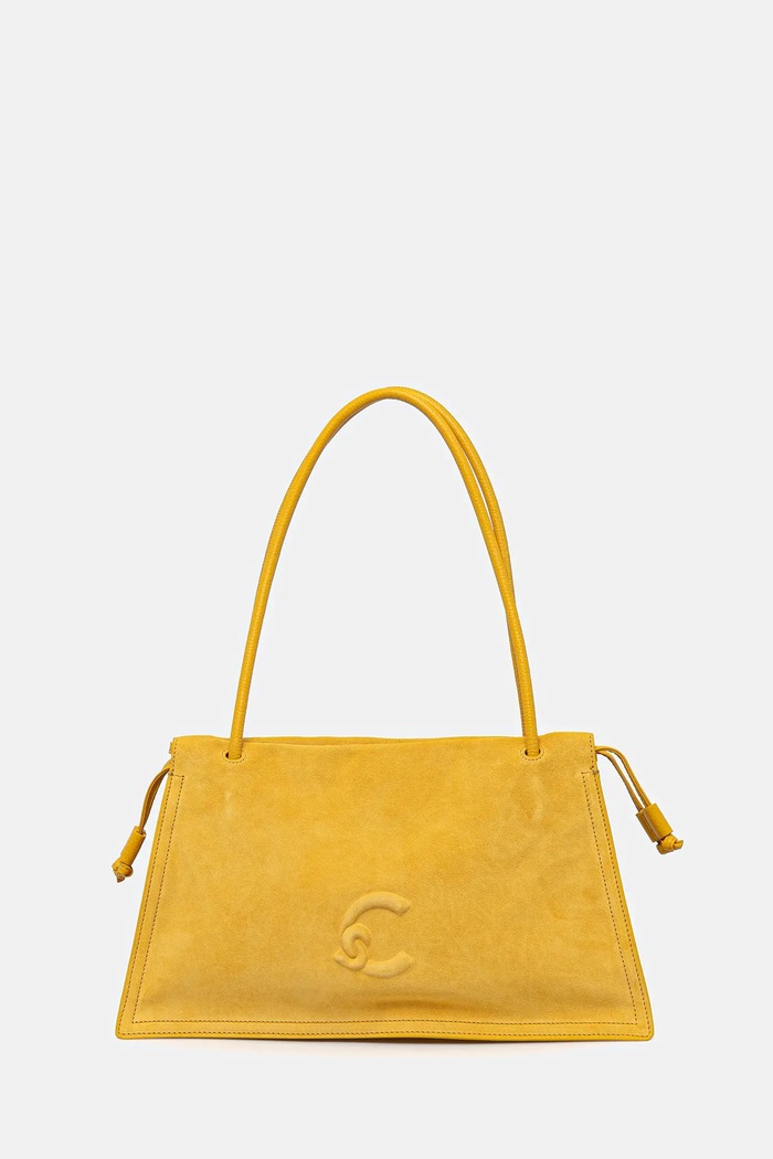 Coccinelle geantă de mână din piele întoarsă COCCINELLEDULSE SUEDE uni galben SS6.13.01.01