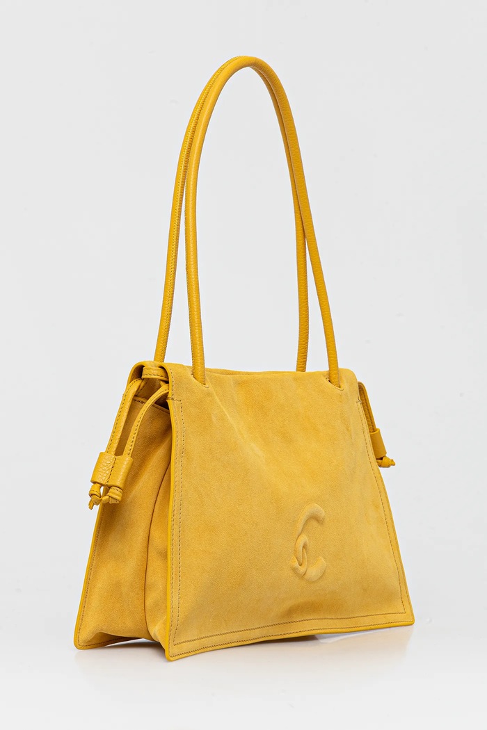 Coccinelle geantă de mână din piele întoarsă COCCINELLEDULSE SUEDE SS6.13.01.01 galben SS25