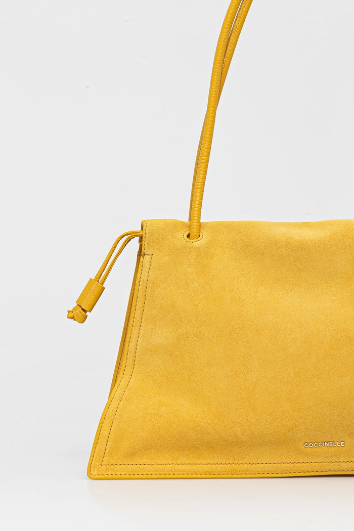 Accesorii Coccinelle geantă de mână din piele întoarsă COCCINELLEDULSE SUEDE SS6.13.01.01 galben