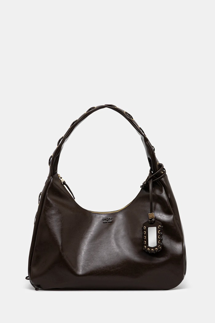 GANNI torba Hobo XXL Crinkle Oleatex imitacja skóry licowej brązowy A6846