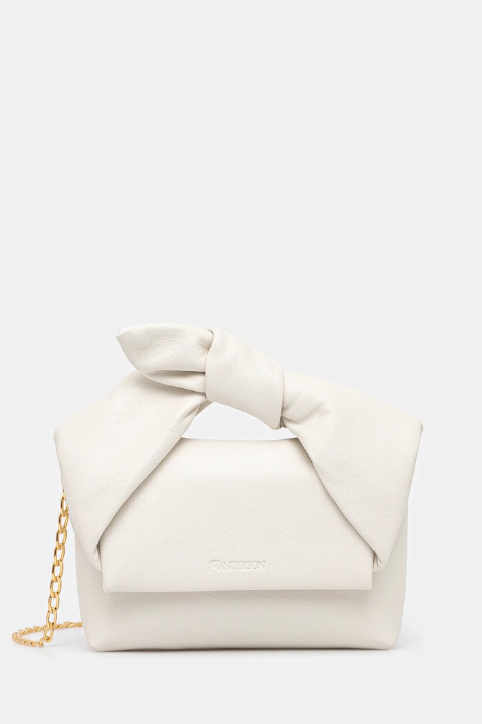 JW Anderson leather handbag Bow Small Twister detachable strap white HB0698.LA0355