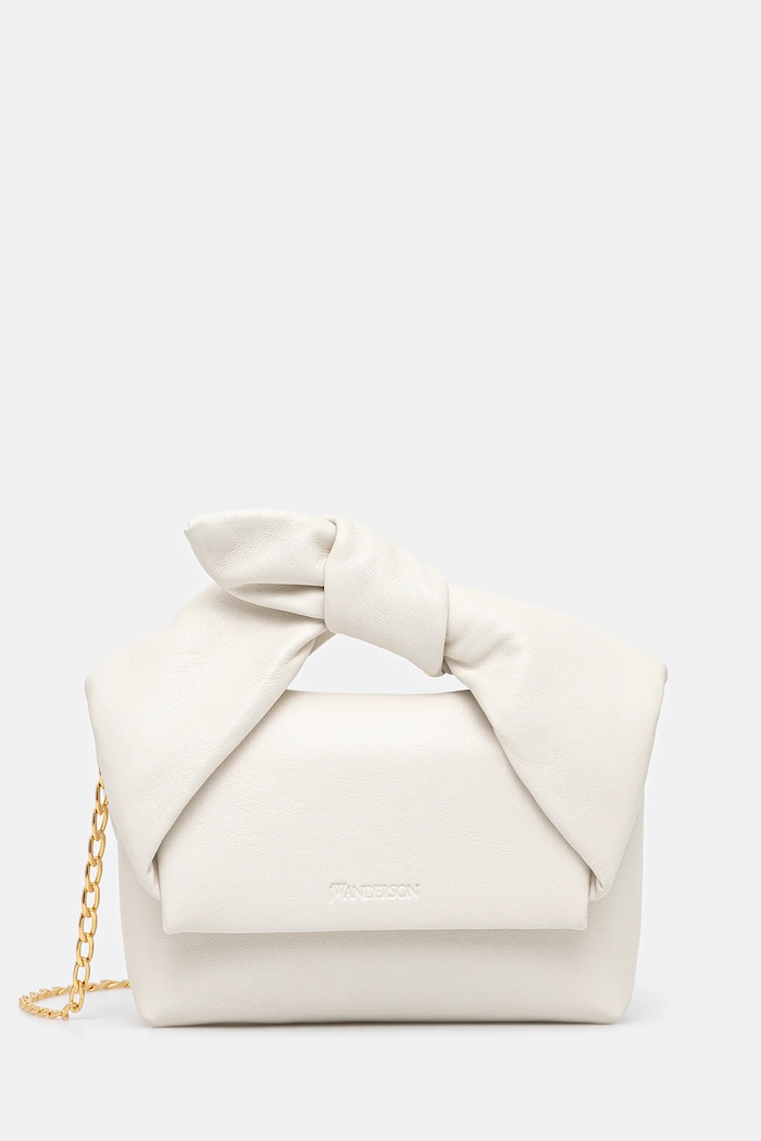 JW Anderson leather handbag Bow Small Twister detachable strap white HB0698.LA0355