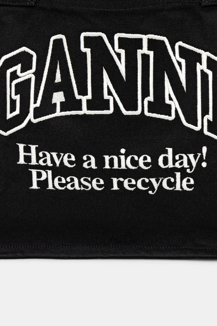 GANNI torebka bawełniana Large Easy Shopper Contrasted Logo czarny A6647