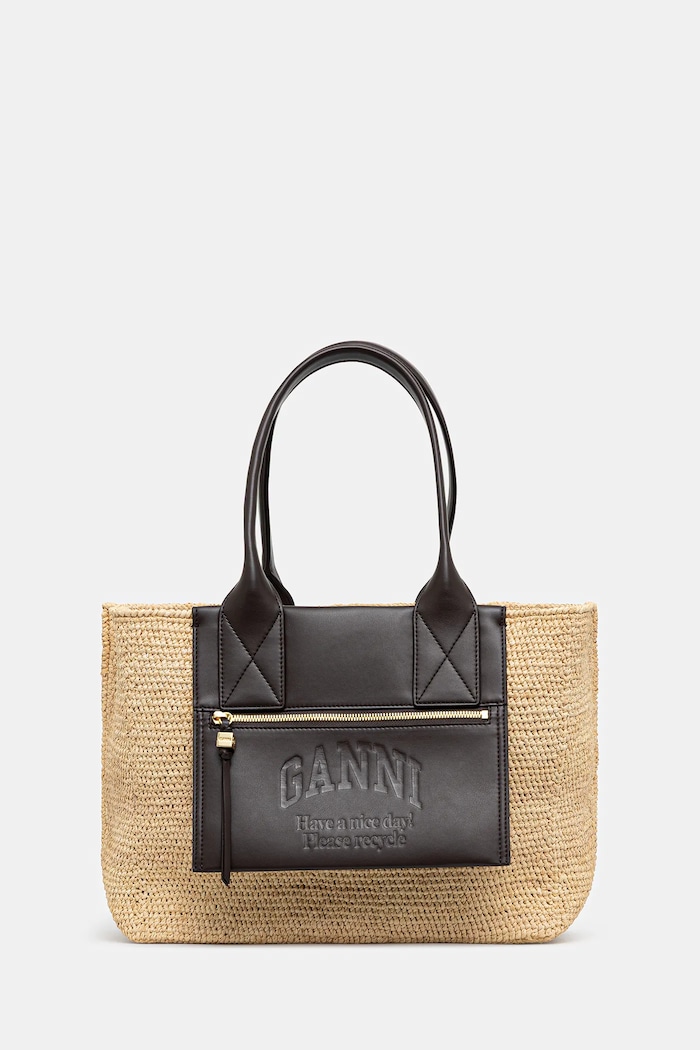 GANNI handbag Easy Shopper Medium Raffia plait brown A6823