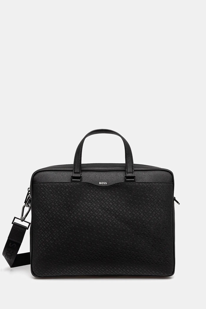 BOSS geantă de piele uni negru 50542235