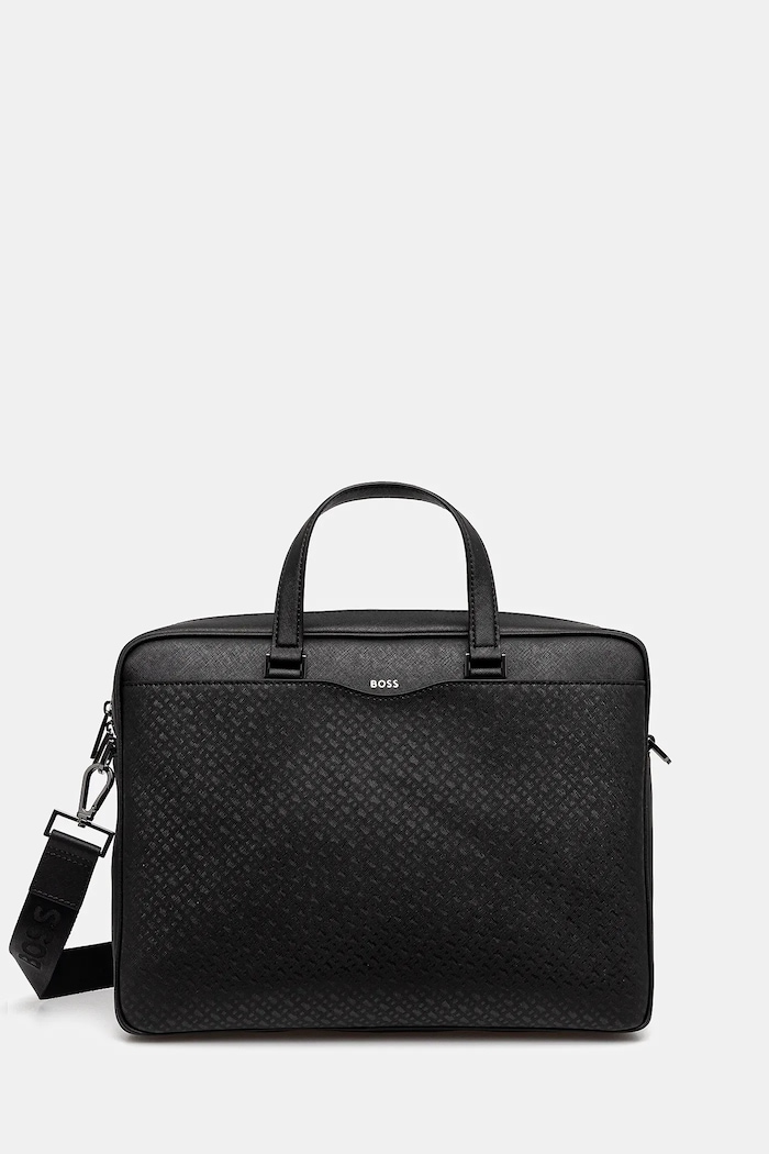 BOSS geantă de piele uni negru 50542235