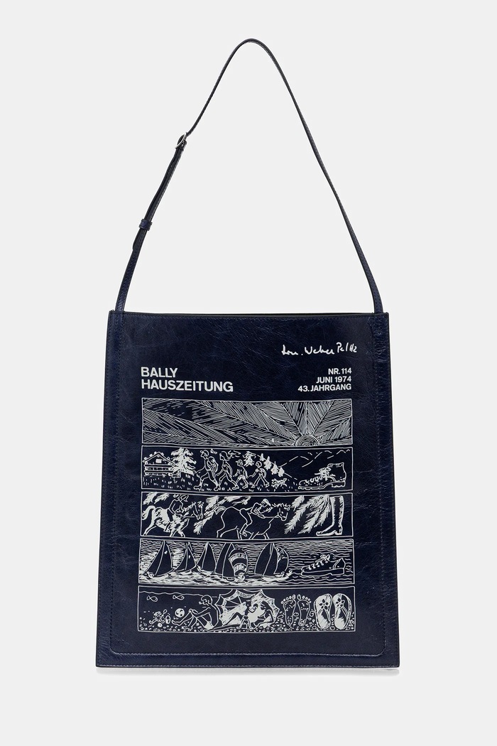 Kožená taška Bally 34 x 40 x 10 cm usňová koža tmavomodrá MAE05A