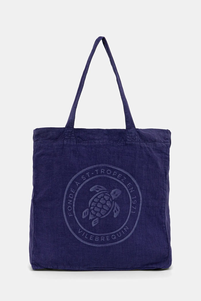 Vilebrequin borsa di lino BABEL sovrastampa blu navy BBLU3104