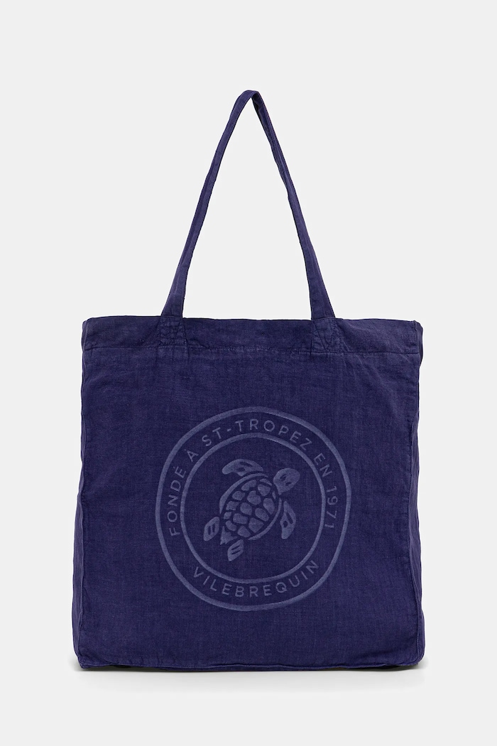 Vilebrequin borsa di lino BABEL sovrastampa blu navy BBLU3104