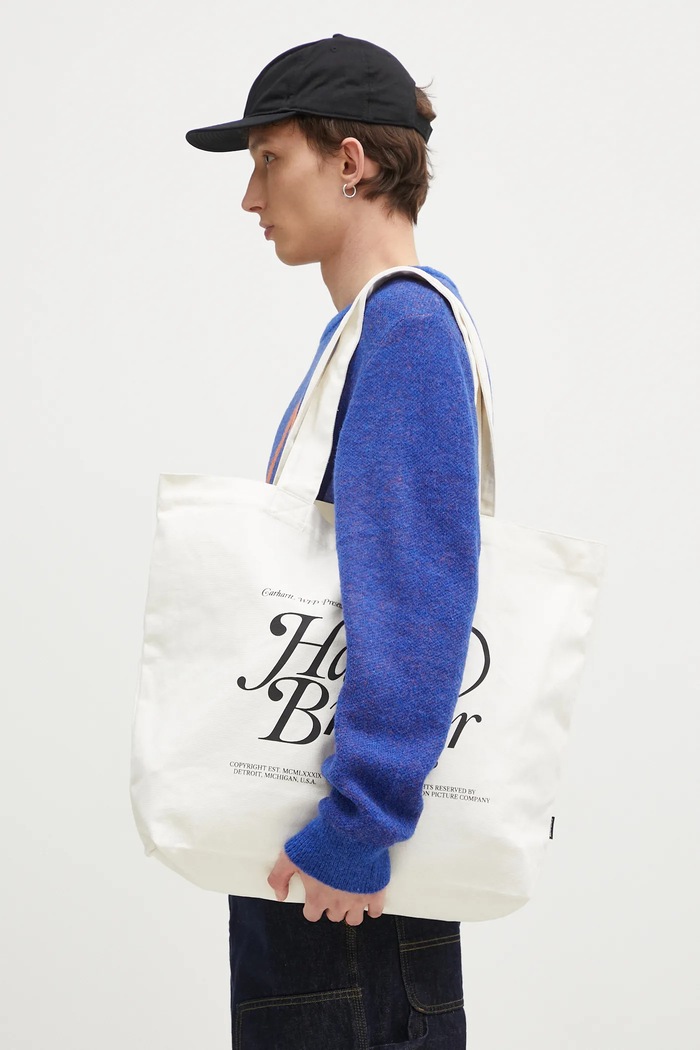 Βαμβακερή τσάντα Carhartt WIP Canvas Graphic Tote Large στάμπα λευκό I032928.2NVXX