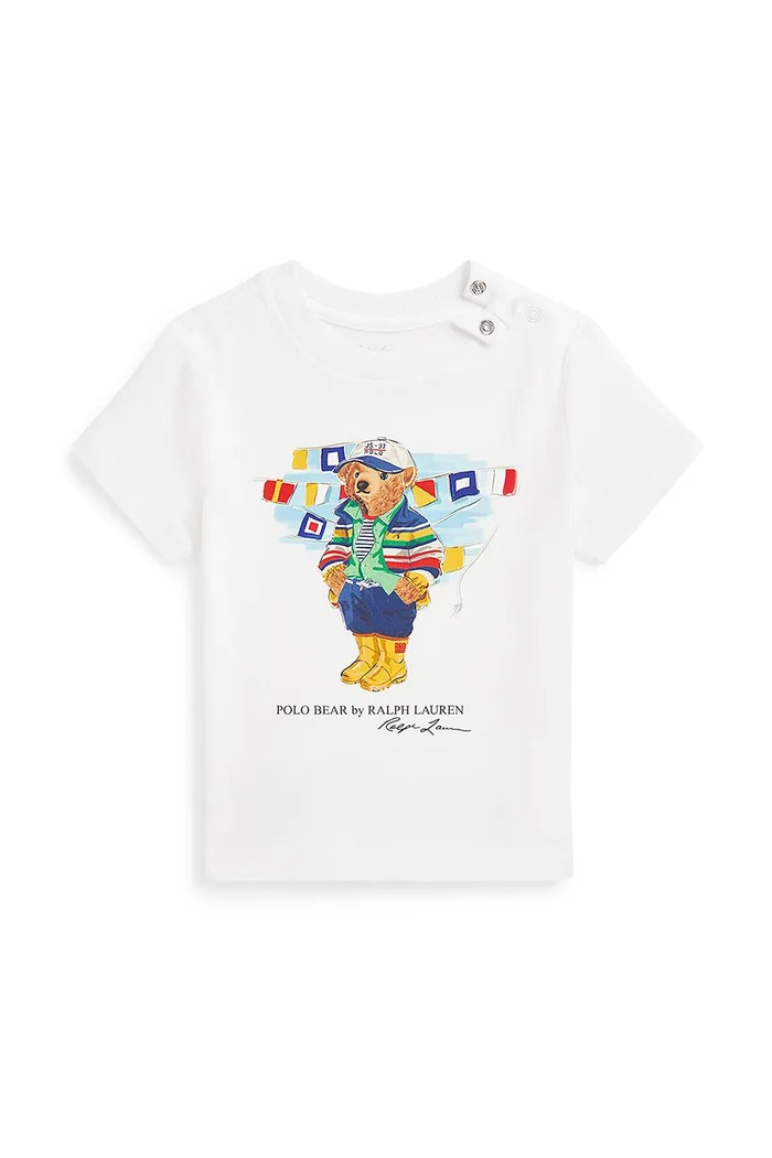 Otroška bombažna kratka majica Polo Ralph Lauren Okrogel bela 320958332001