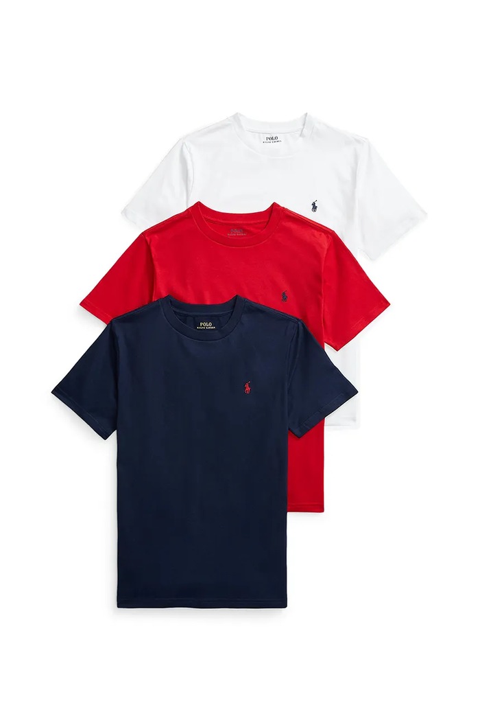 Dětské bavlněné tričko Polo Ralph Lauren 3-pack kulatý červená 323884456001