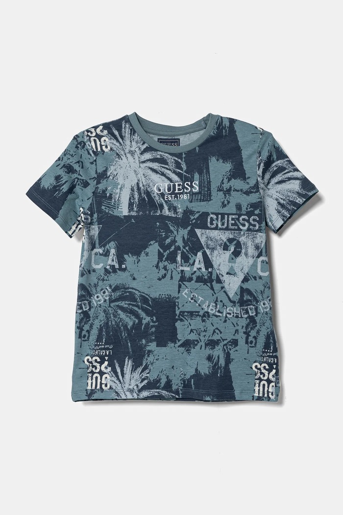 Dječja pamučna majica kratkih rukava Guess Planet friendly mornarsko plava N5RI18.K8HM4.PPYA