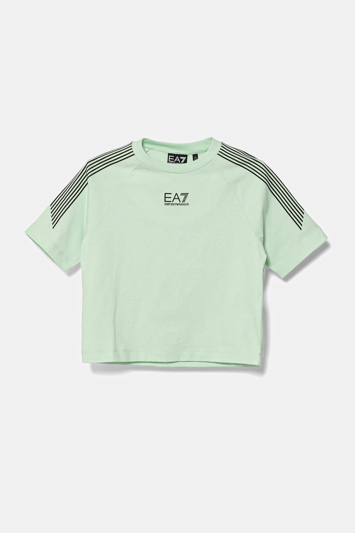 Dětské bavlněné tričko EA7 Emporio Armani kulatý zelená 7B000048.AF12874