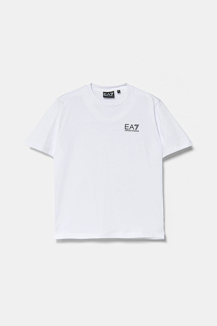 Dětské bavlněné tričko EA7 Emporio Armani kulatý bílá 7B000020.AF10378