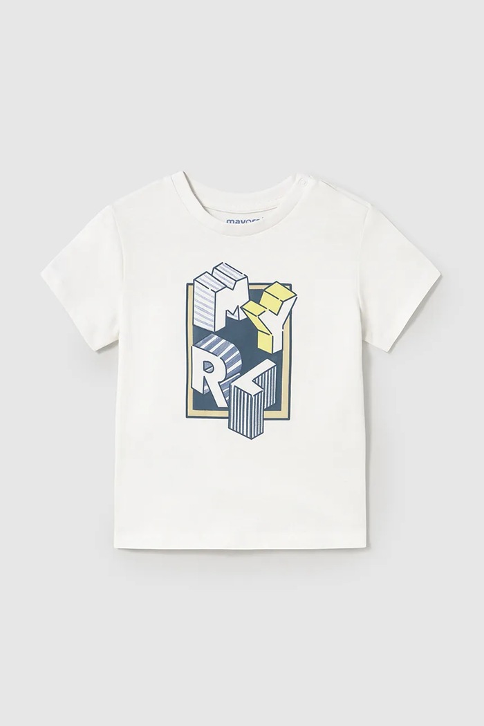 Mayoral t-shirt bawełniany dziecięcy nadruk biały 106.3E.Baby.PPYA