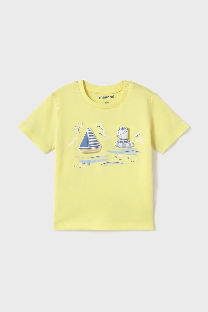 Mayoral t-shirt bawełniany dziecięcy nadruk żółty 1059.3E.Baby.PPYA