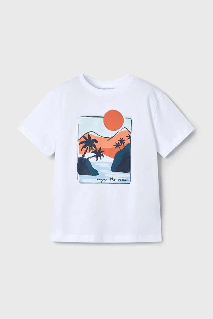 Mayoral t-shirt bawełniany dziecięcy nadruk biały 3034.5E.Mini.PPYA