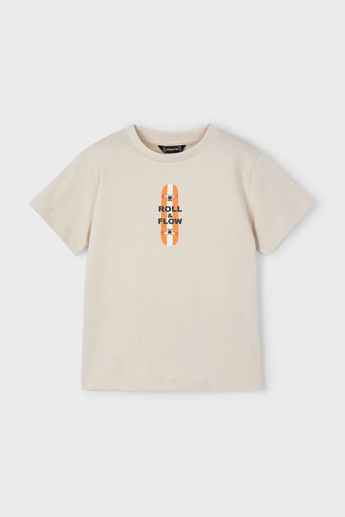 Mayoral t-shirt bawełniany dziecięcy 3039.5G.Mini.PPYA beżowy SS25