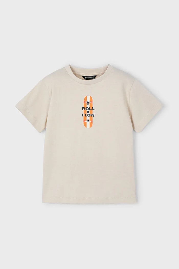 Mayoral t-shirt bawełniany dziecięcy 3039.5G.Mini.PPYA beżowy SS25