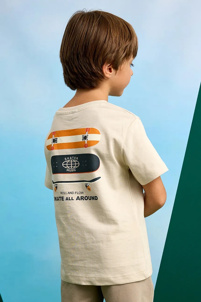 Mayoral t-shirt bawełniany dziecięcy 3039.5G.Mini.PPYA beżowy