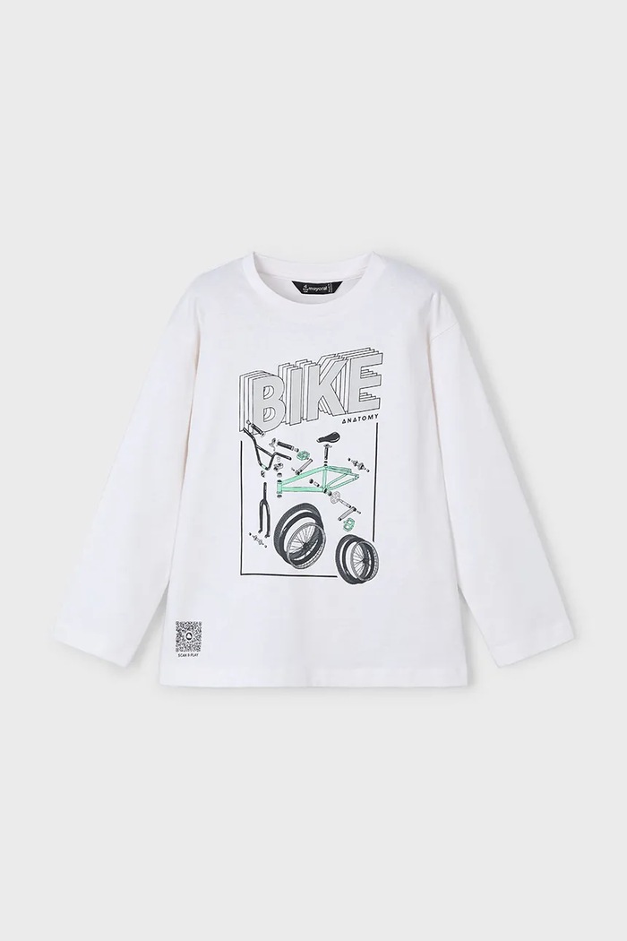 Mayoral longsleeve bawełniany dziecięcy nadruk biały 3051.5F.Mini.PPYA