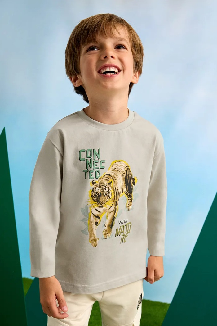 Mayoral longsleeve bawełniany dziecięcy nadruk beżowy 3052.5H.Mini.PPYA