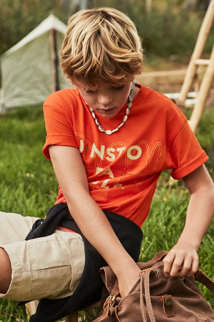 Mayoral t-shirt bawełniany dziecięcy nadruk pomarańczowy 6013.7E.Junior.PPYA