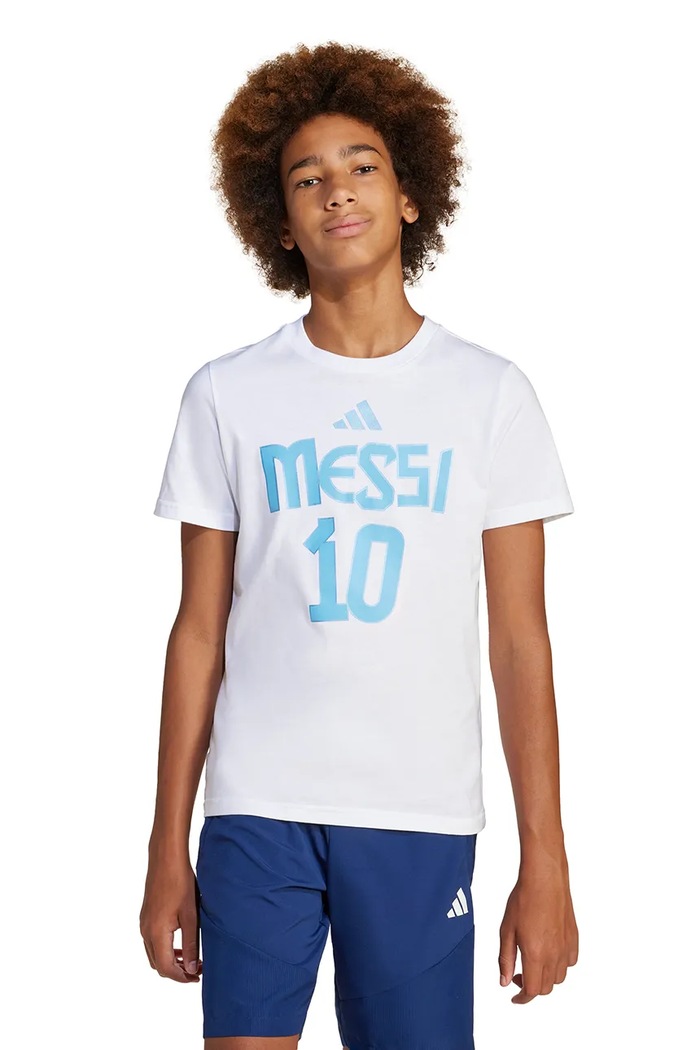 adidas Performance t-shirt bawełniany dziecięcy MESSI nadruk biały JJ1416